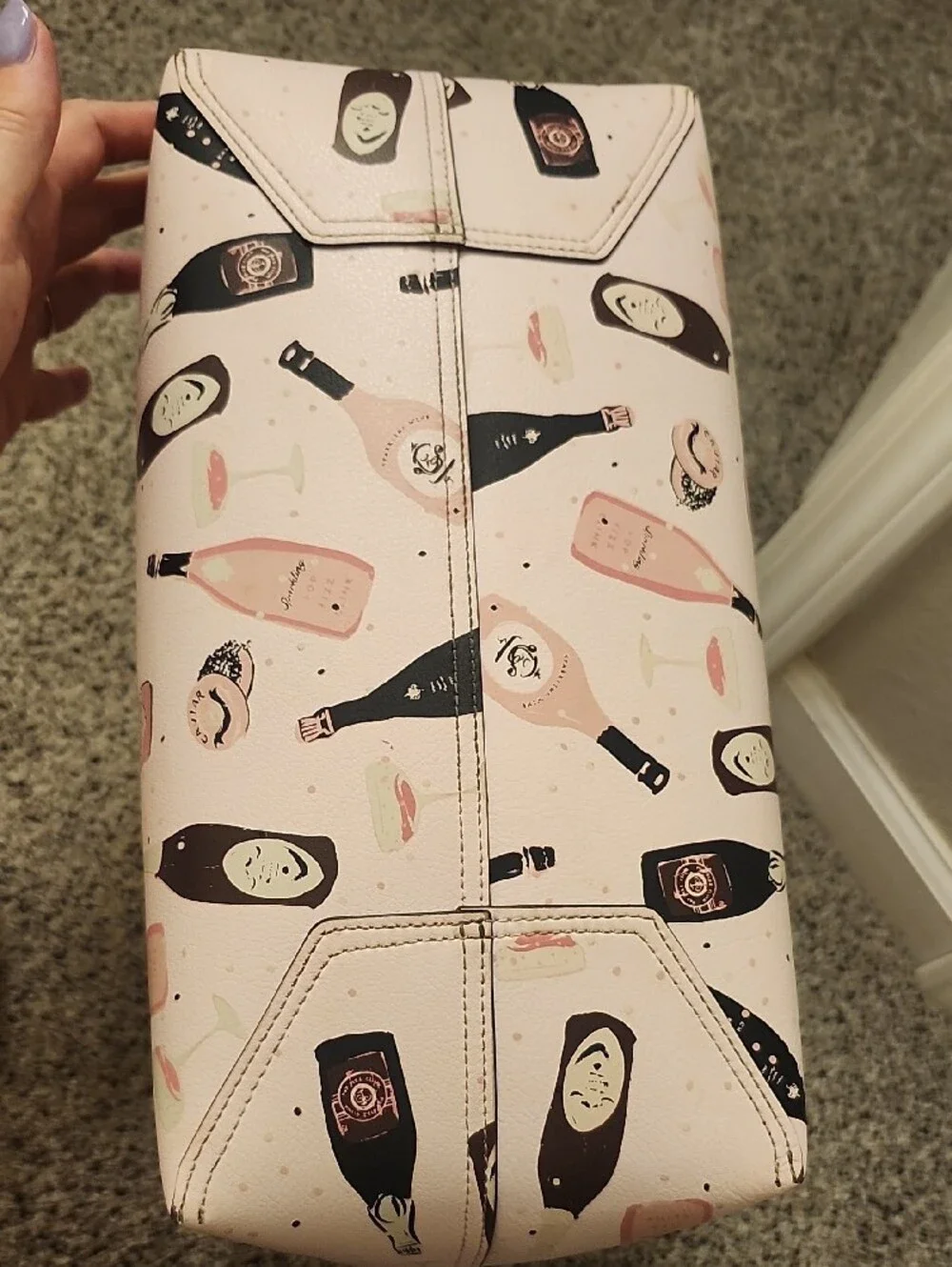 kate spade Pink Champagne Print Reversible Tote Bag with Burgundy Pouch